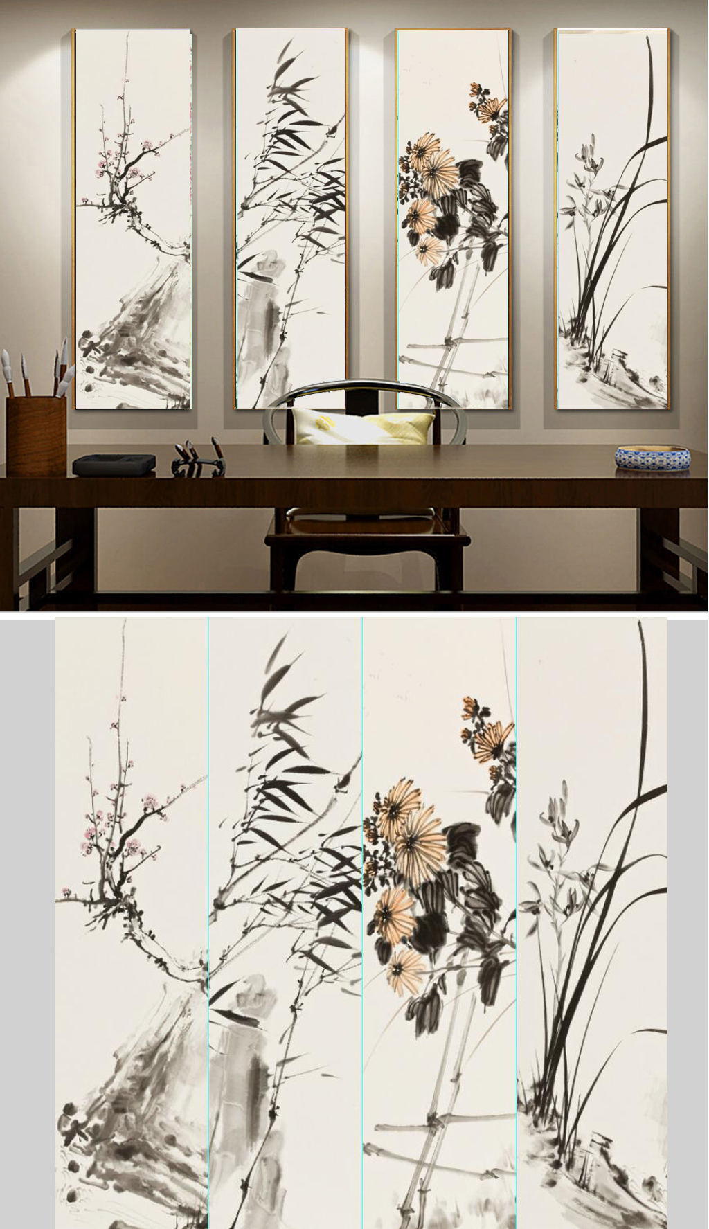 梅兰竹菊四条屏图片梅花专题模板-梅兰竹菊四条屏图片梅花图片素材下载