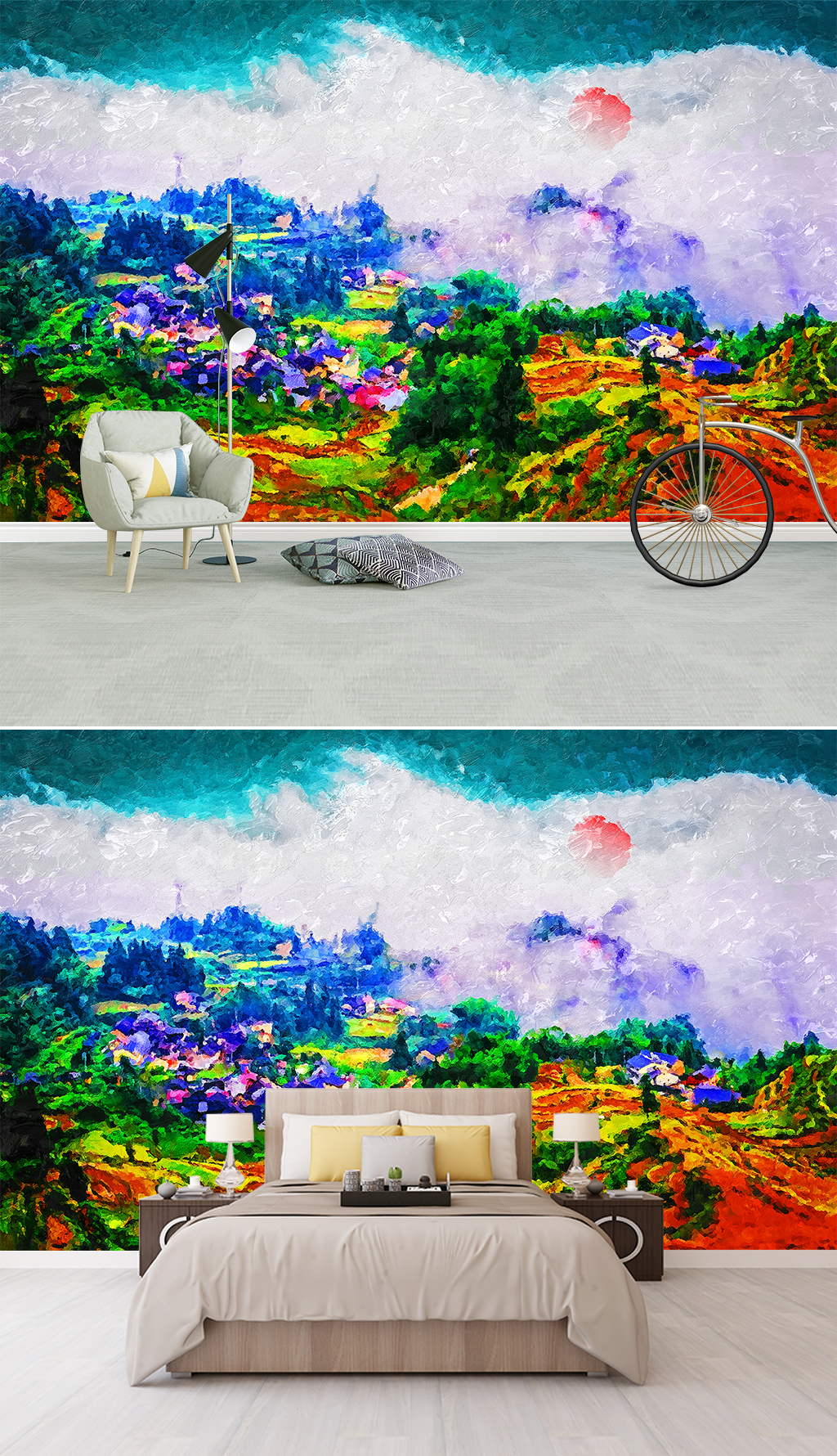 山村田园风景彩铅画专题模板-山村田园风景彩铅画图片素材下载-我图网