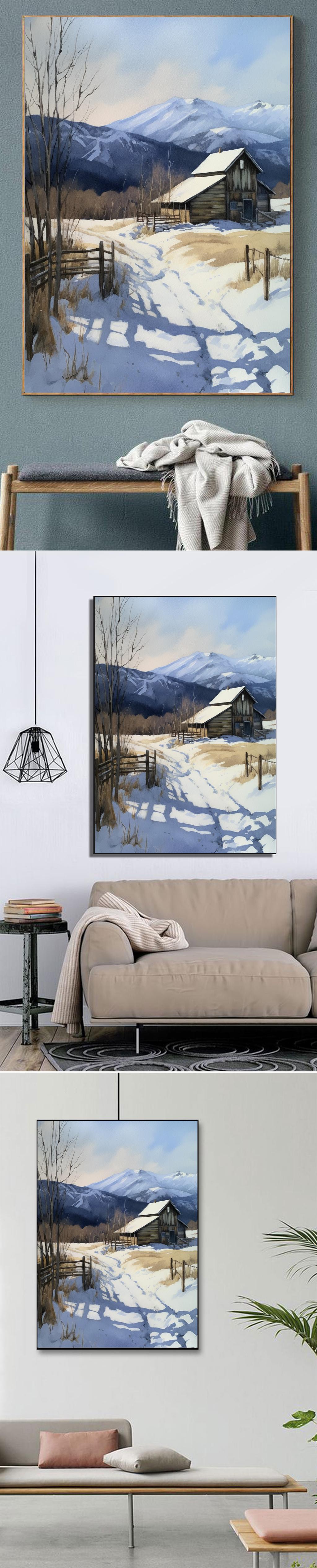 水彩画冬天的雪景专题模板-水彩画冬天的雪景图片素材下载-我图网