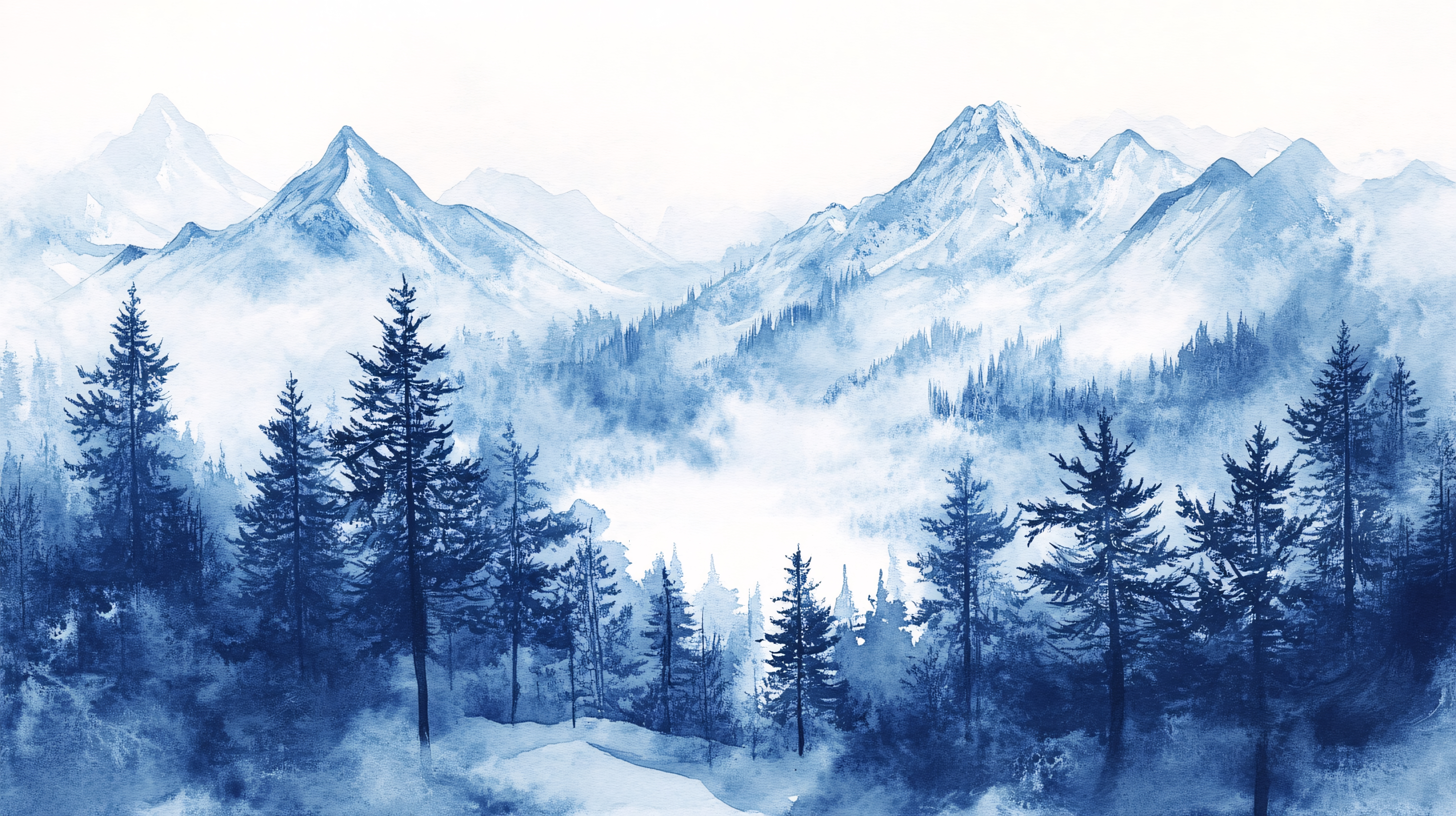 水彩雪山图片大全-水彩雪山背景图片-我图网