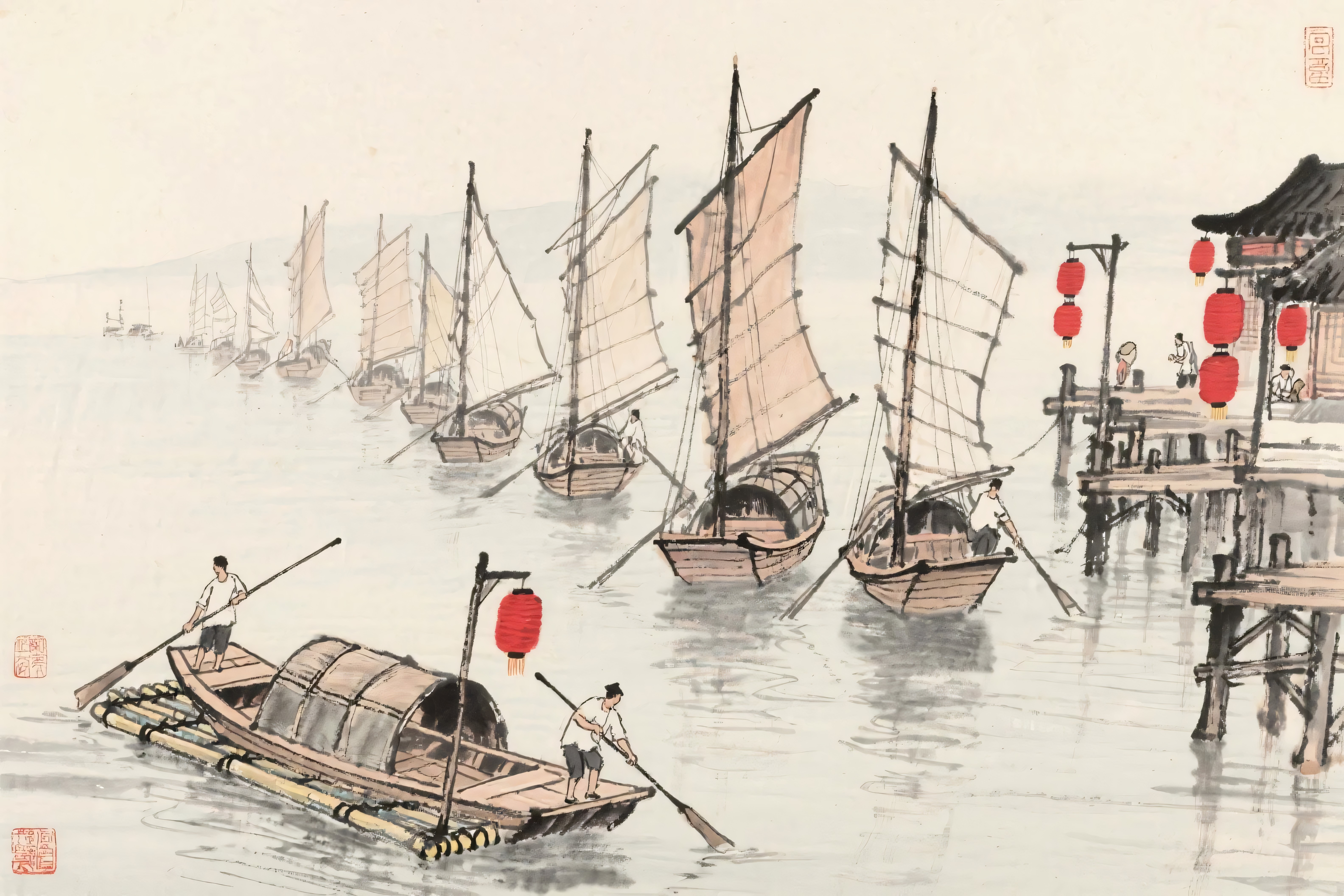 水墨船只图片大全-水墨船只背景图片-我图网