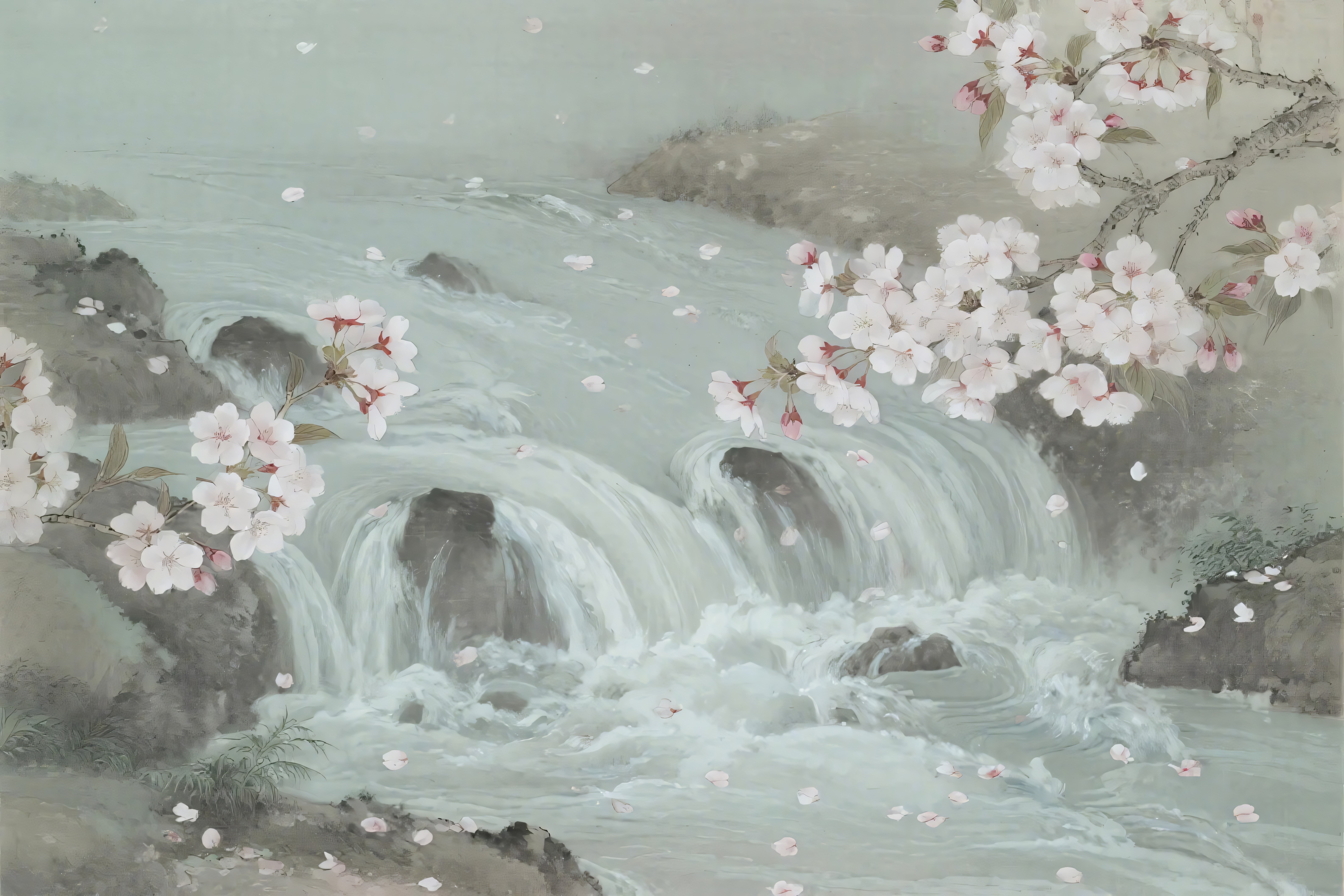 櫻花山水圖 水墨山樱花图片大全-水墨山樱花背景图片-我图网
