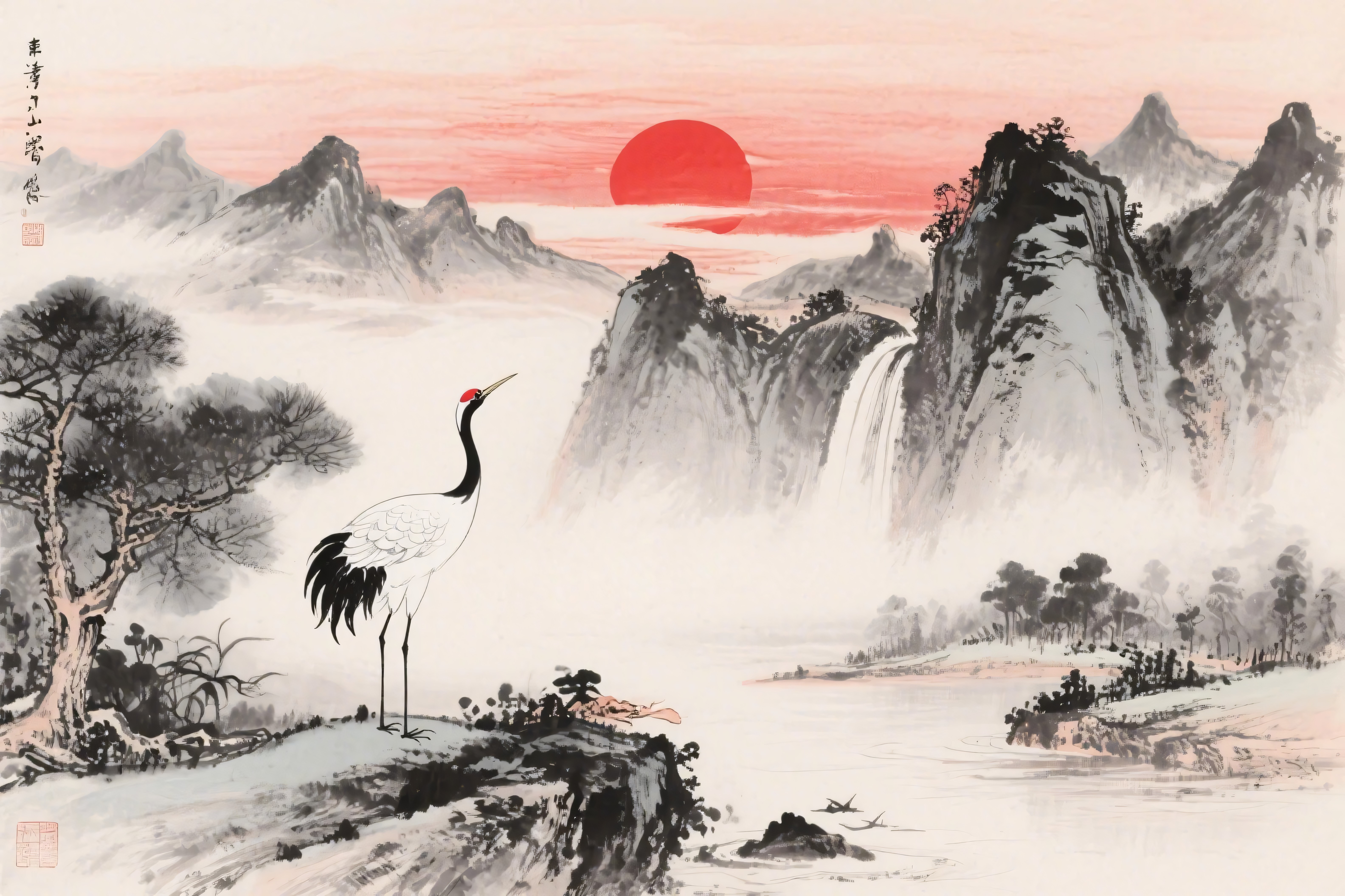 水墨仙鹤图图片大全-水墨仙鹤图背景图片-我图网