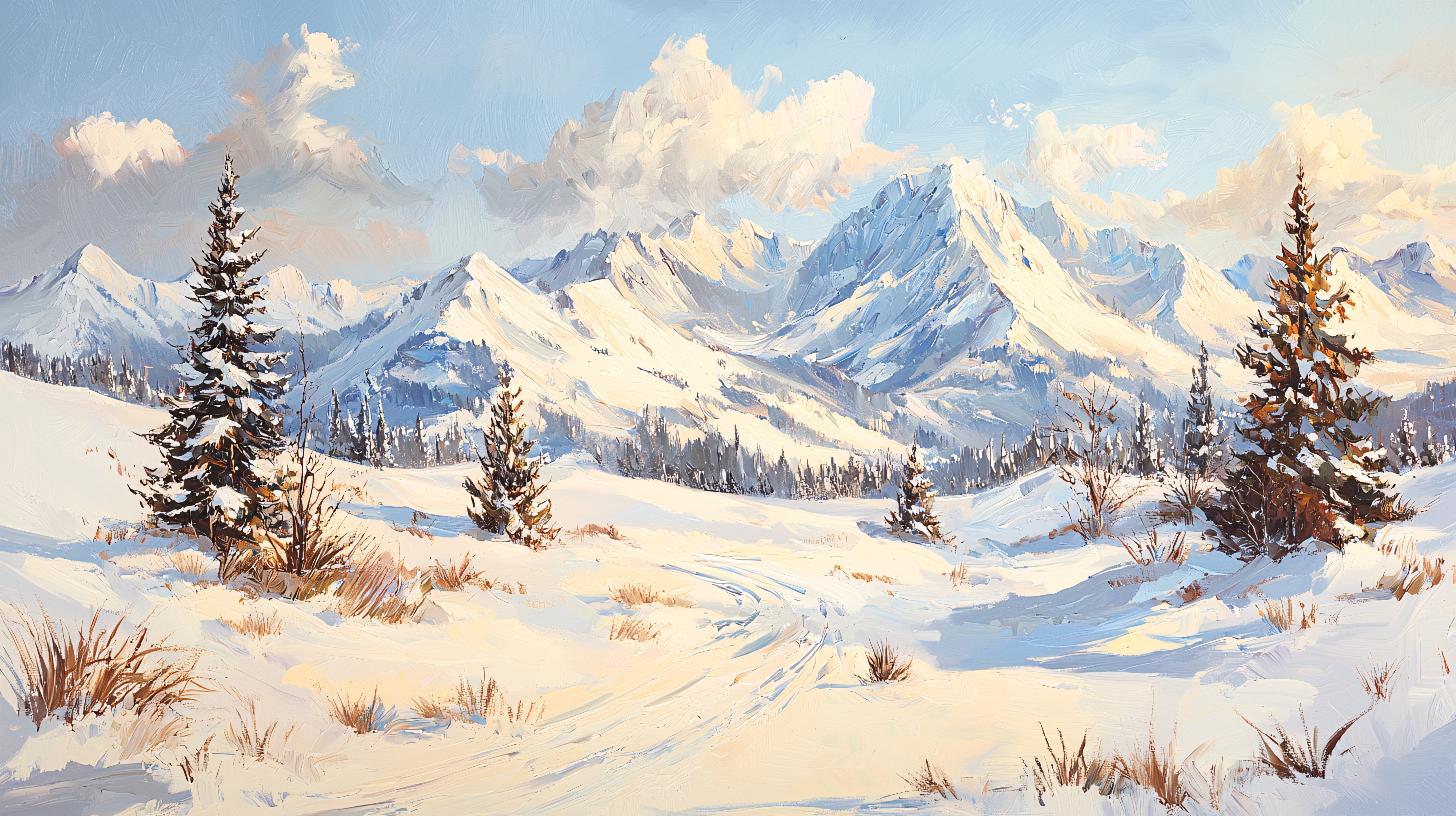 雪景色 油彩画 油画风景雪图片大全-油画风景雪背景图片-我图网