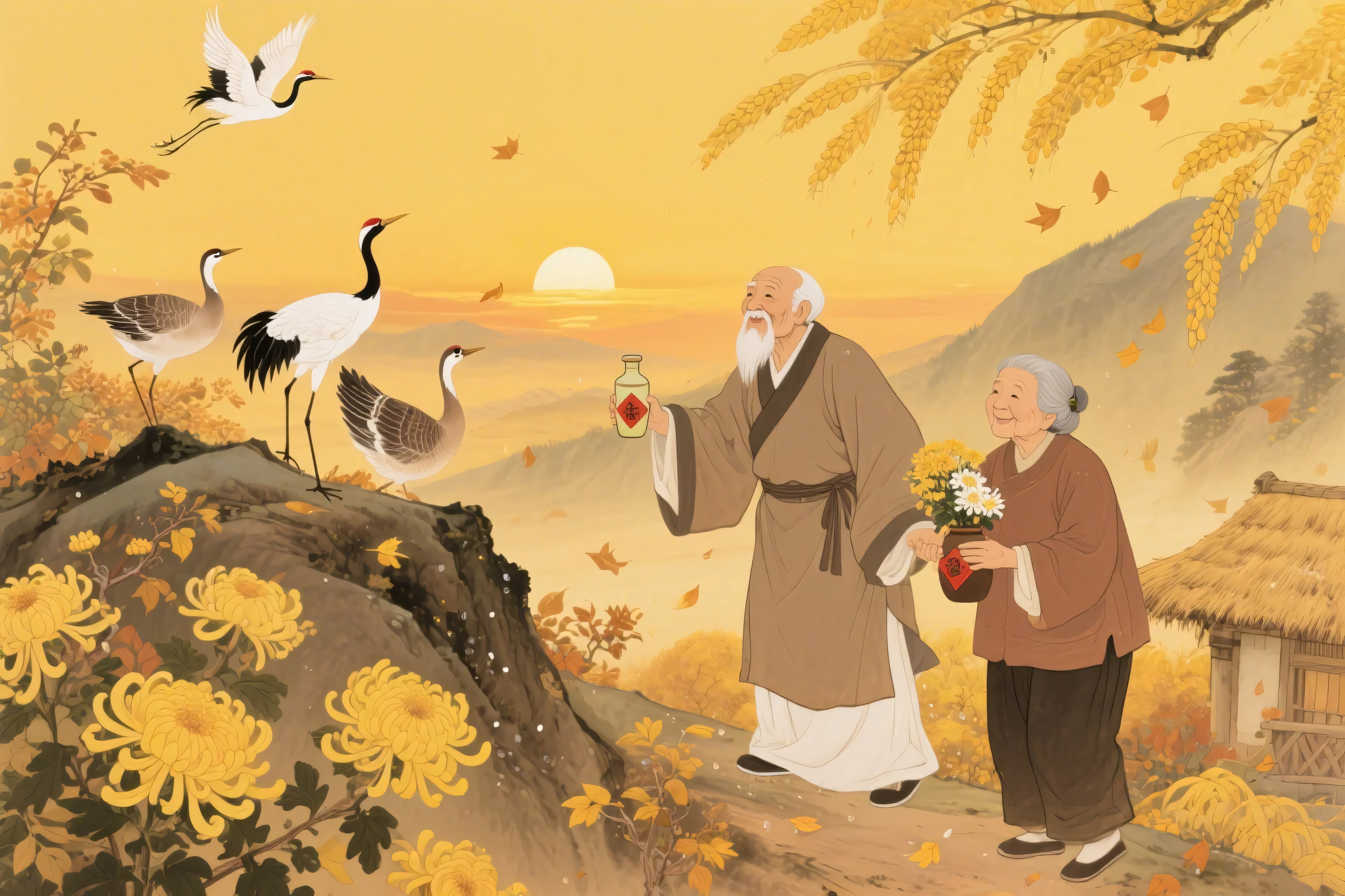 鹤夕阳图片大全-鹤夕阳背景图片-我图网