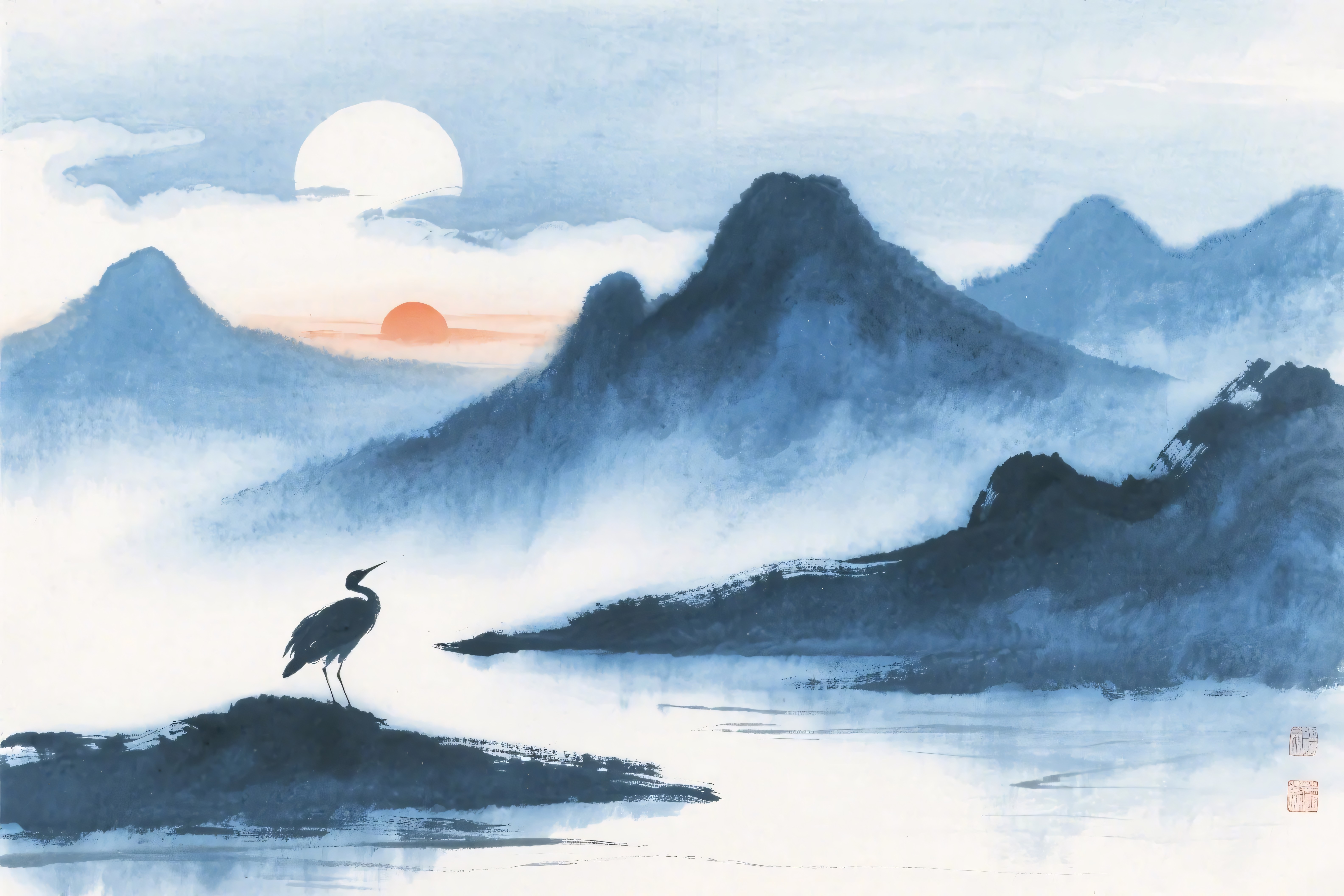 水墨山水鸟图片大全-水墨山水鸟背景图片-我图网