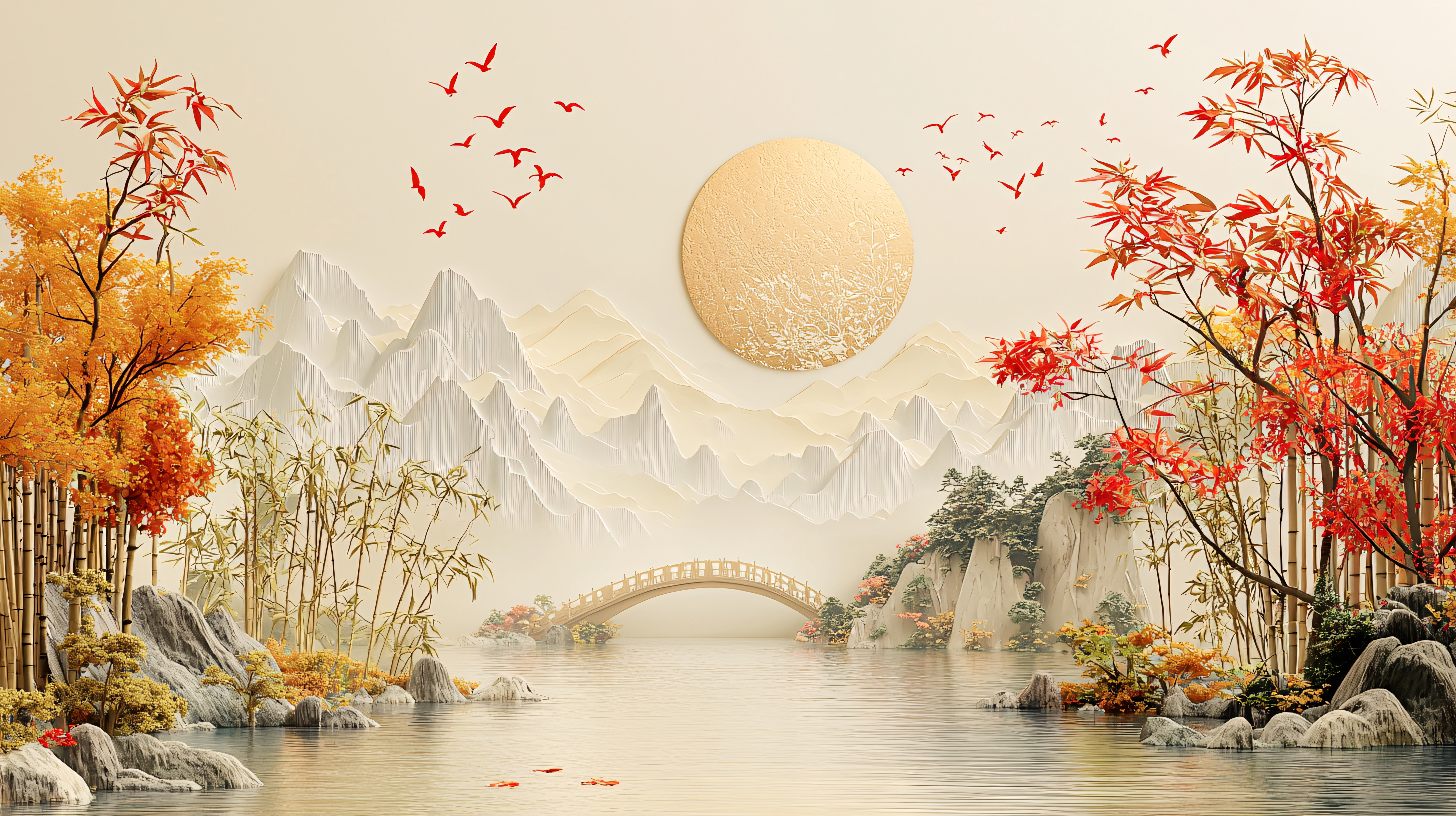山水画鸟图片大全-山水画鸟背景图片-我图网