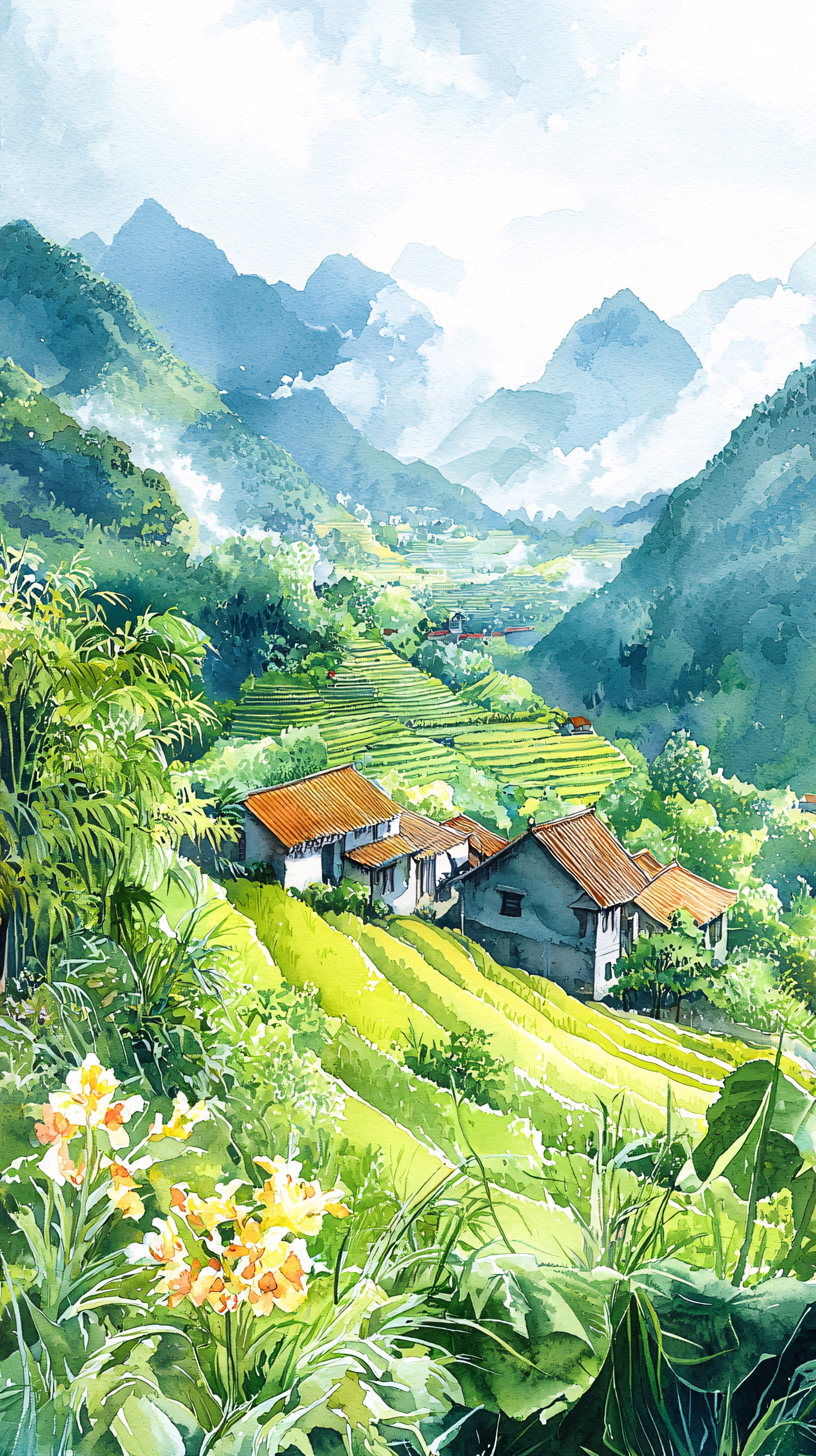 儿童乡村田园风景水彩画专题模板-儿童乡村田园风景水彩画图片素材下载