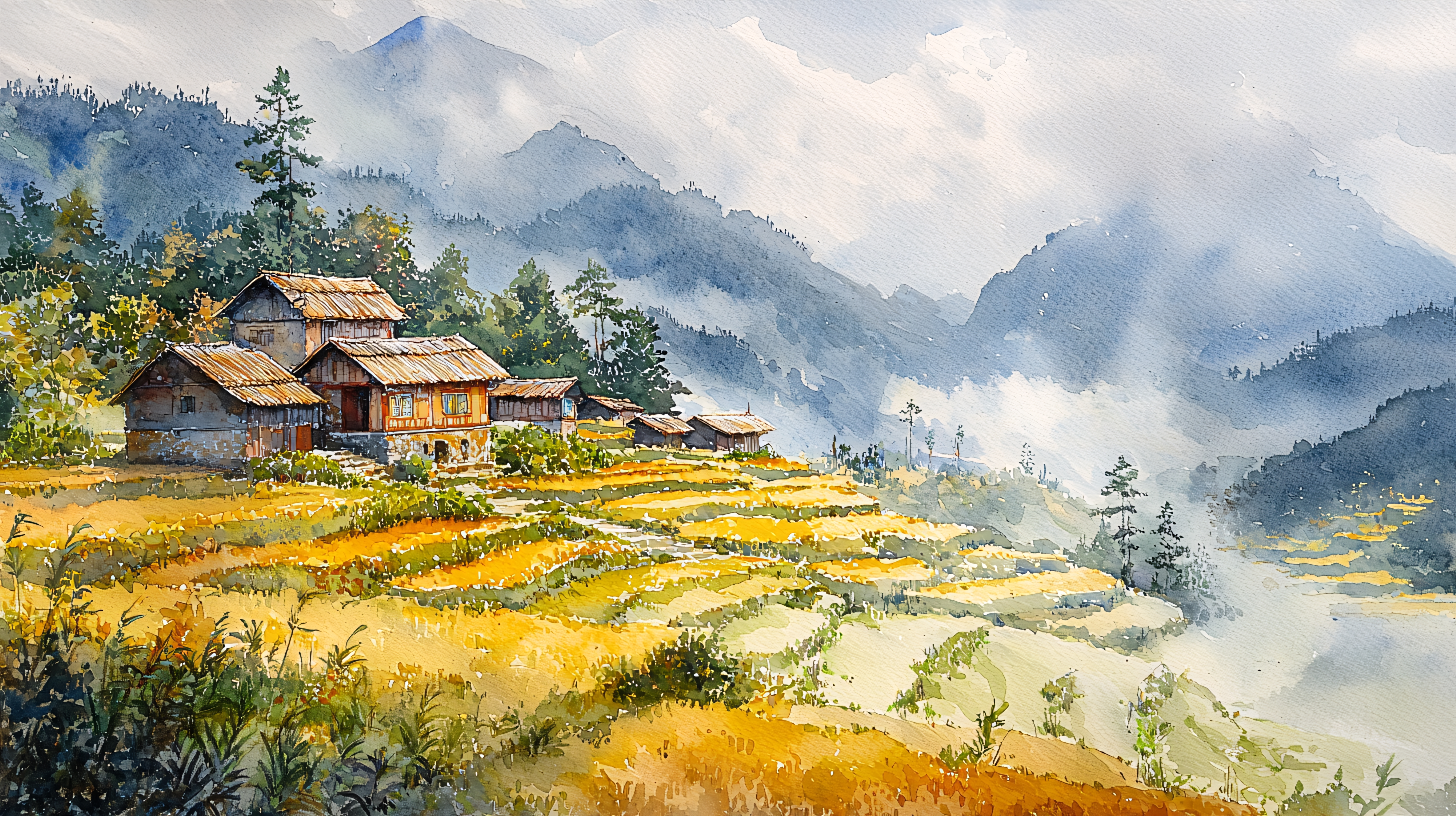 简笔画山村田园专题模板-简笔画山村田园图片素材下载-我图网