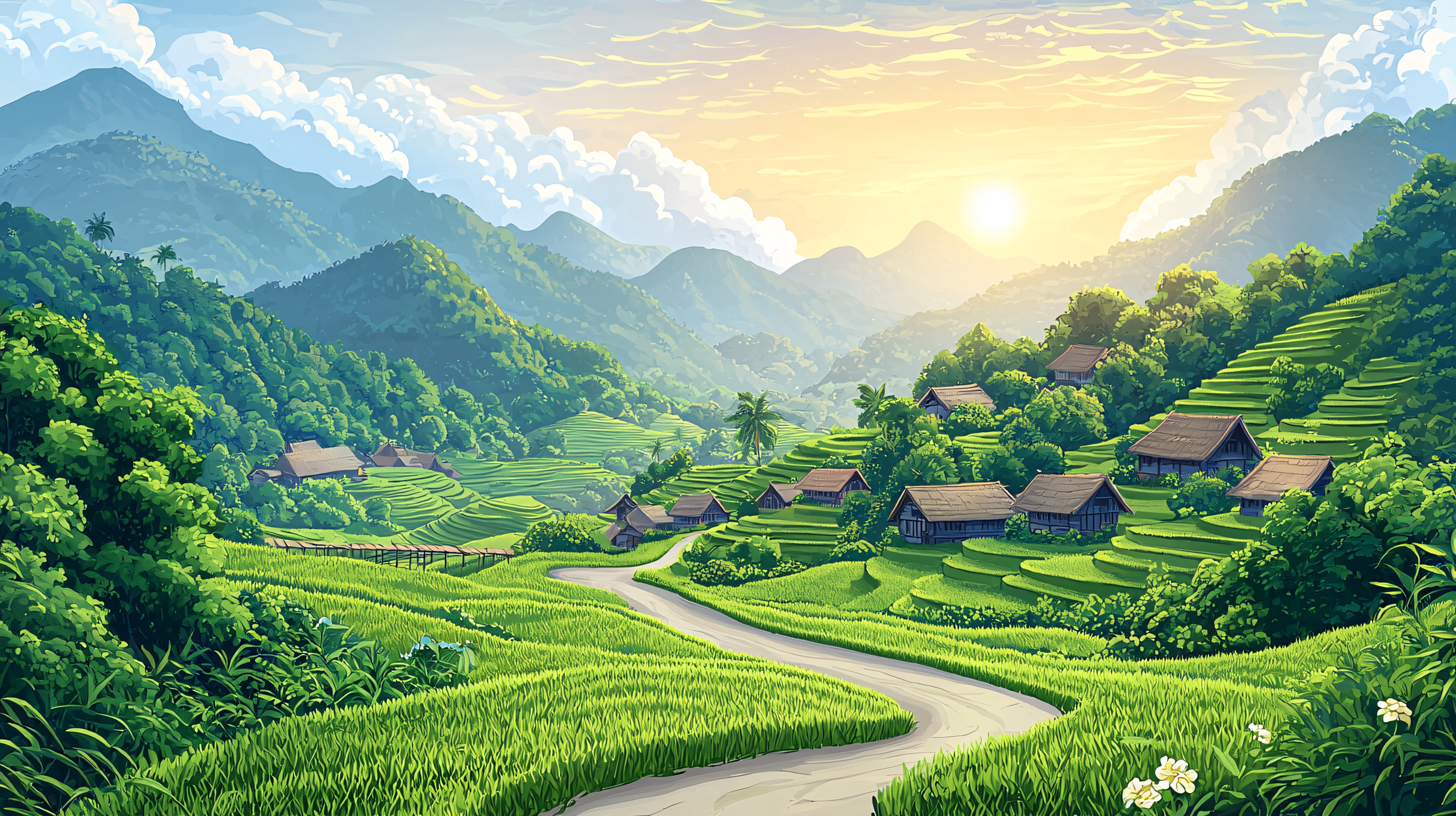 简笔画山村田园专题模板-简笔画山村田园图片素材下载-我图网