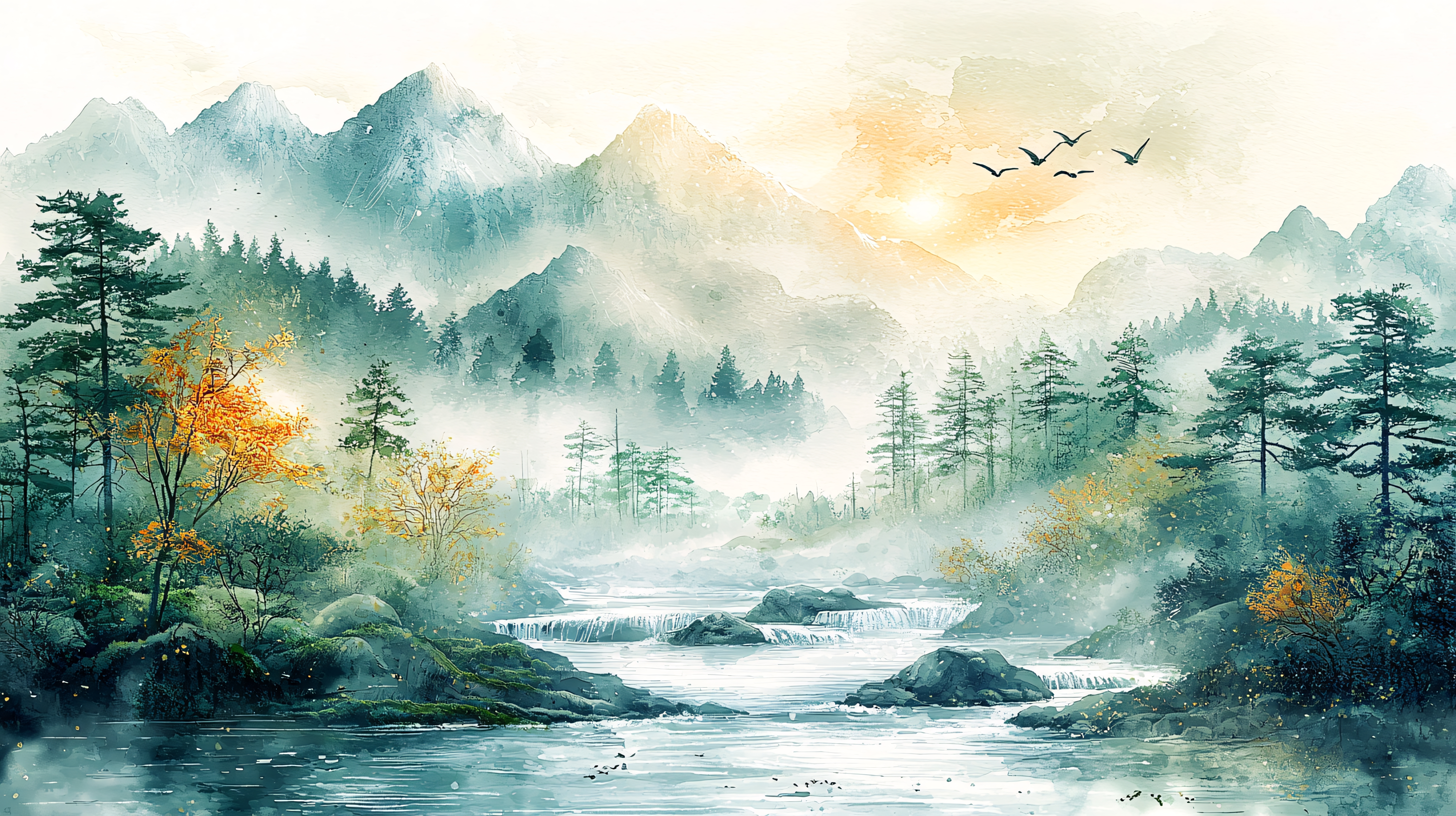角向付 向付 5客 染付 銘 鳥 山水 風景画 宝珠 美品 山水画鸟图片大全-山水画鸟背景图片-我图网