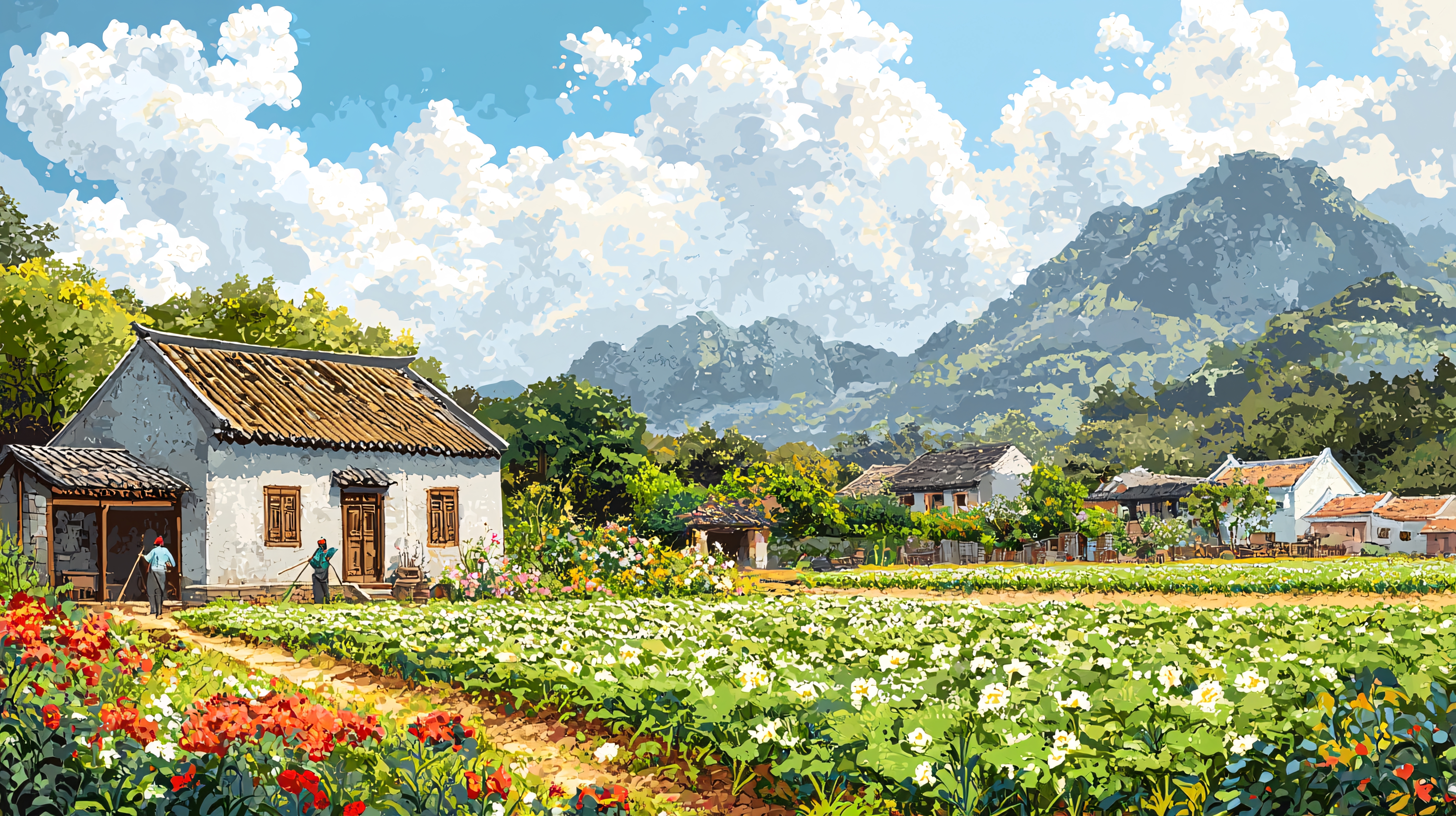 简笔画山村田园专题模板-简笔画山村田园图片素材下载-我图网