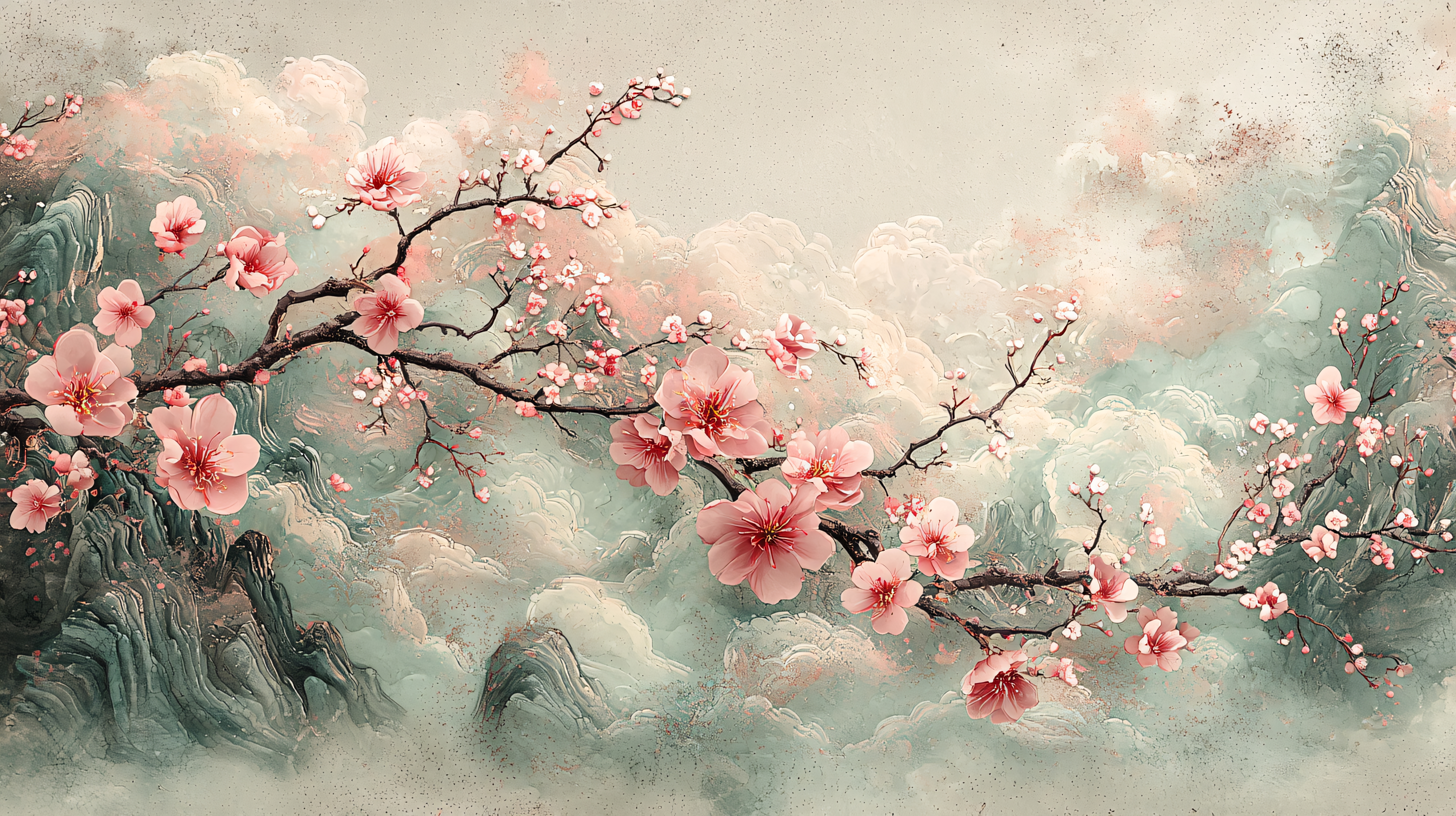 水墨山樱花图片大全-水墨山樱花背景图片-我图网