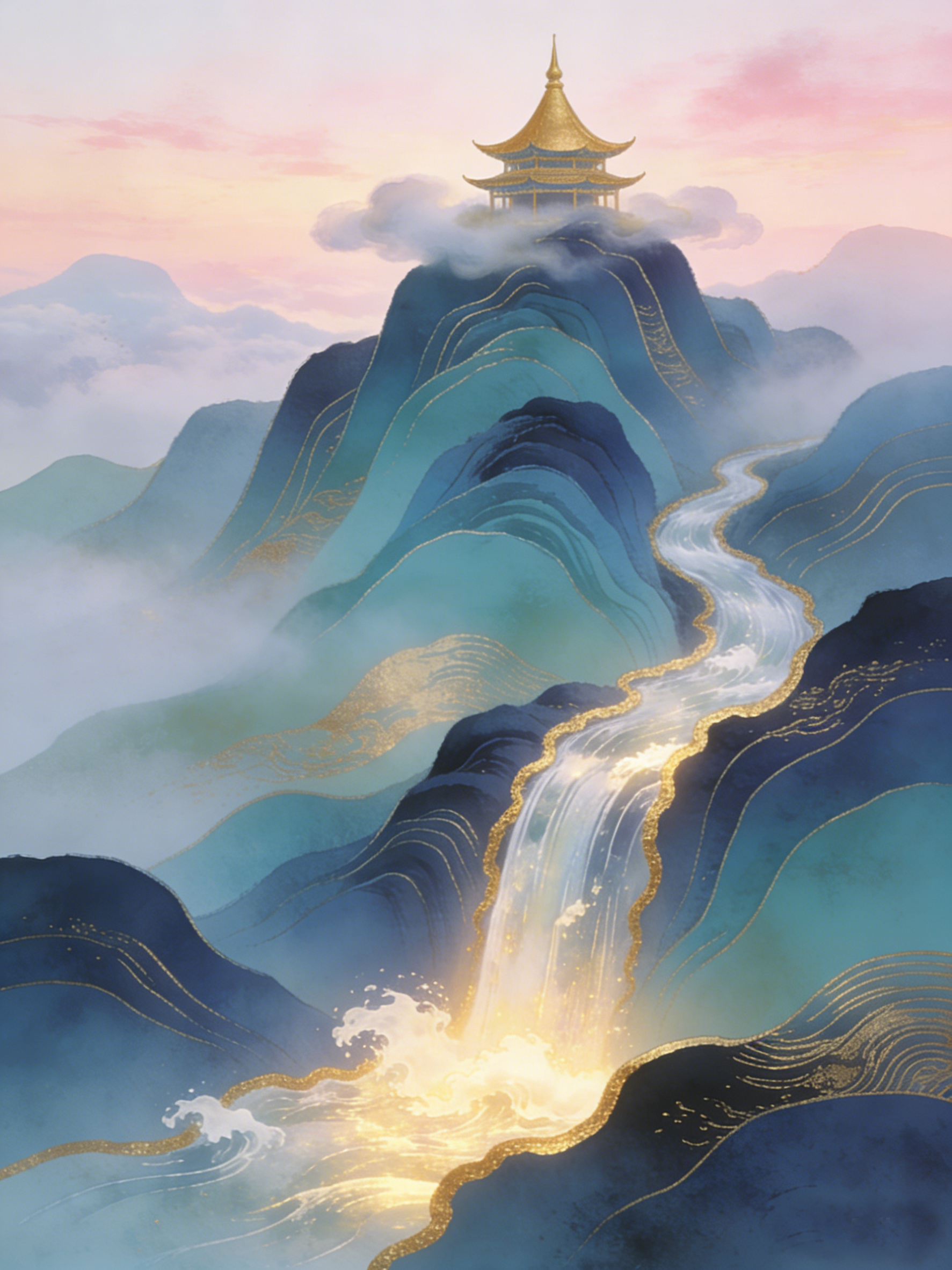 日本画　山水画　金箔背景 山水金箔画图片大全-山水金箔画背景图片-我图网