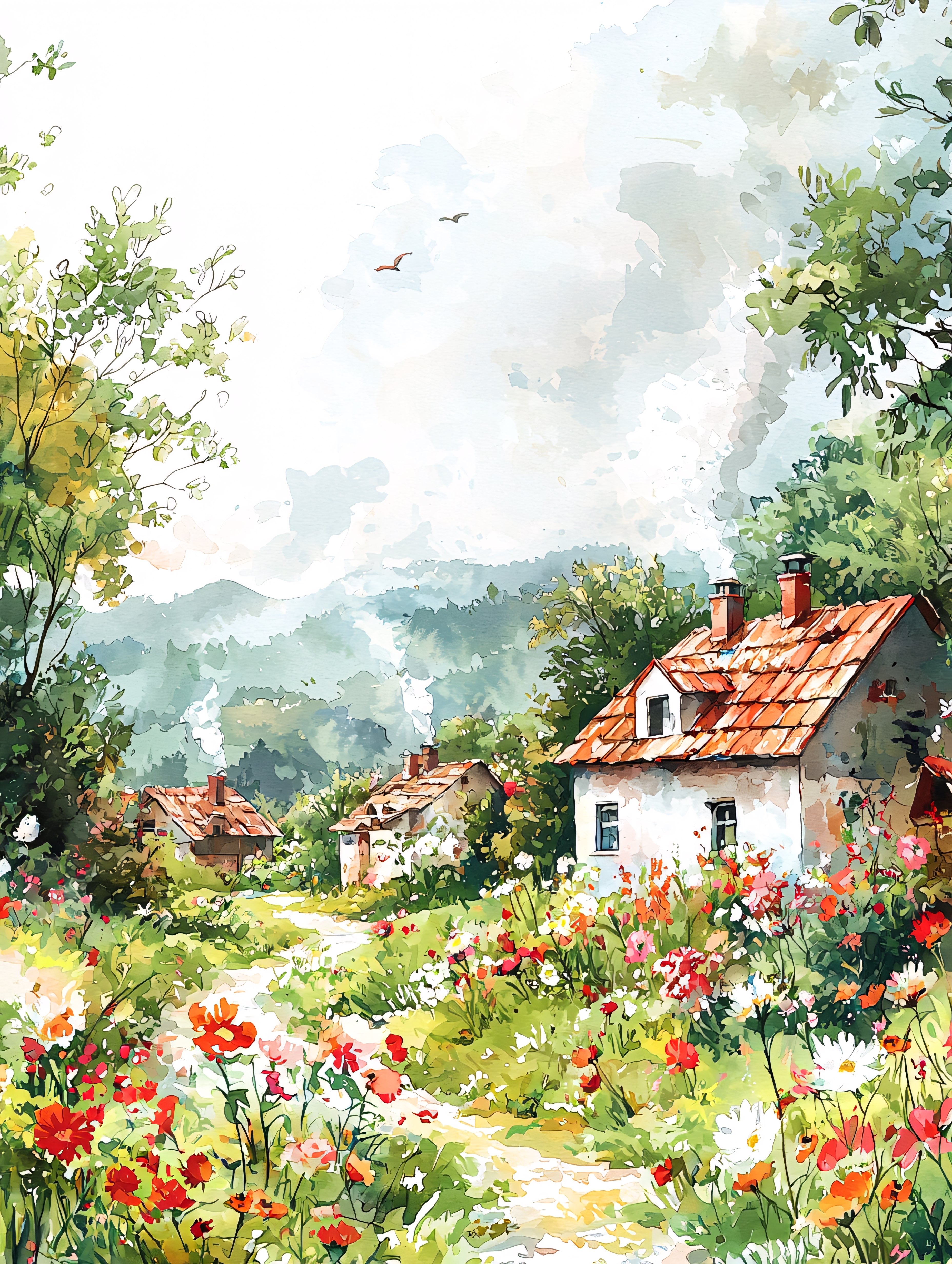 儿童乡村田园风景水彩画专题模板-儿童乡村田园风景水彩画图片素材下载