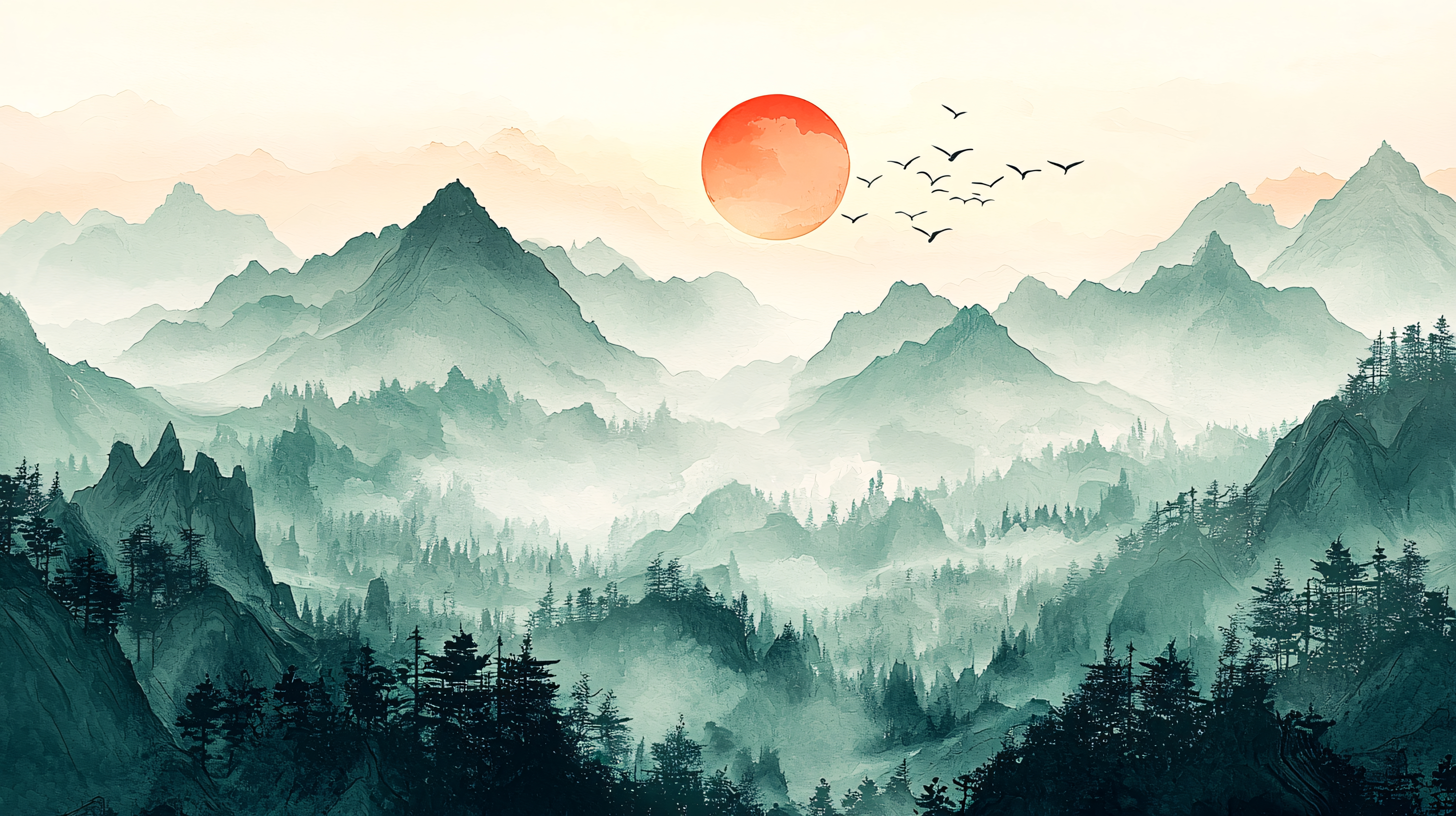 森林日出画图片大全-森林日出画背景图片-我图网