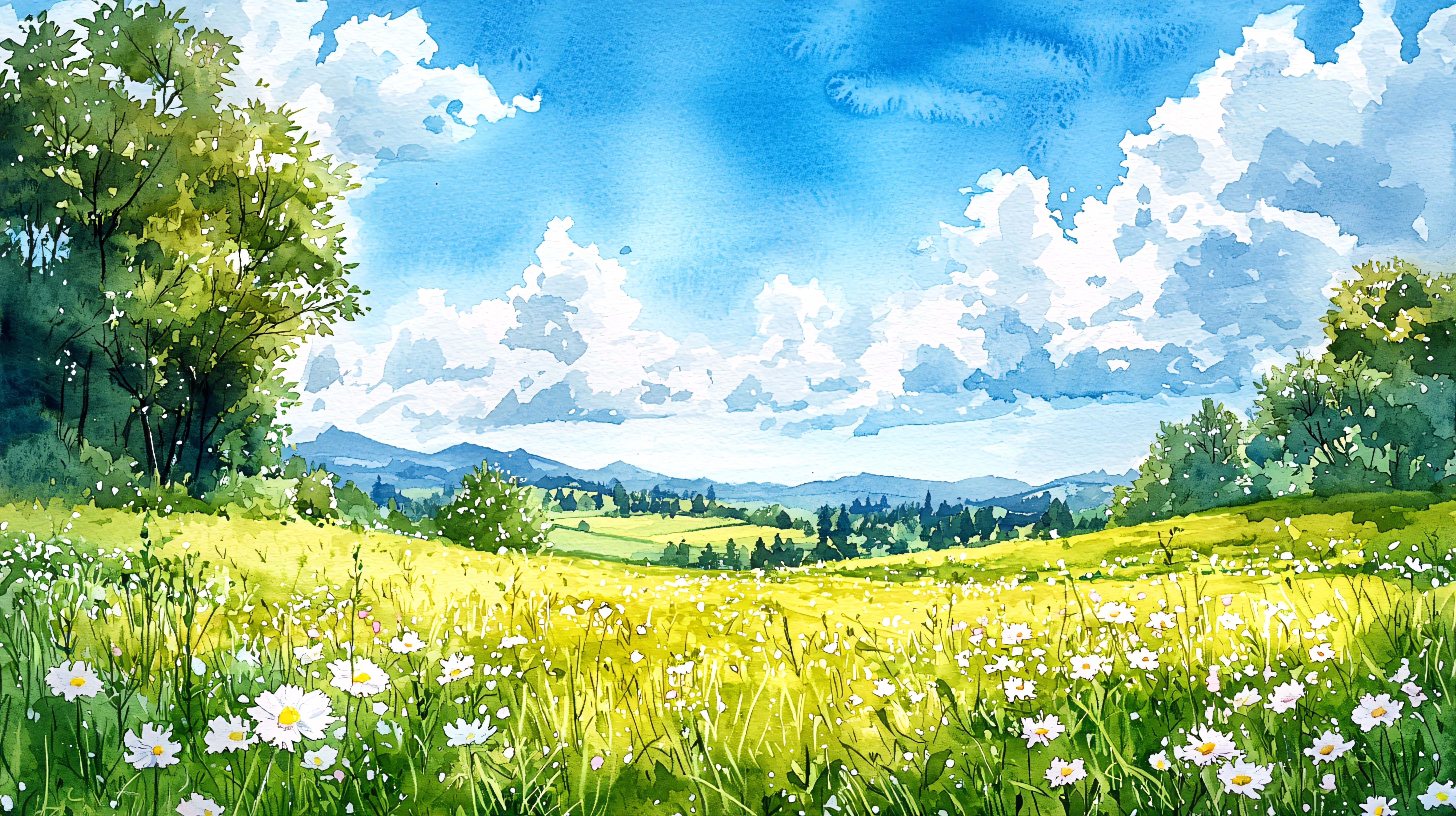 水彩田园画图片大全-水彩田园画背景图片-我图网