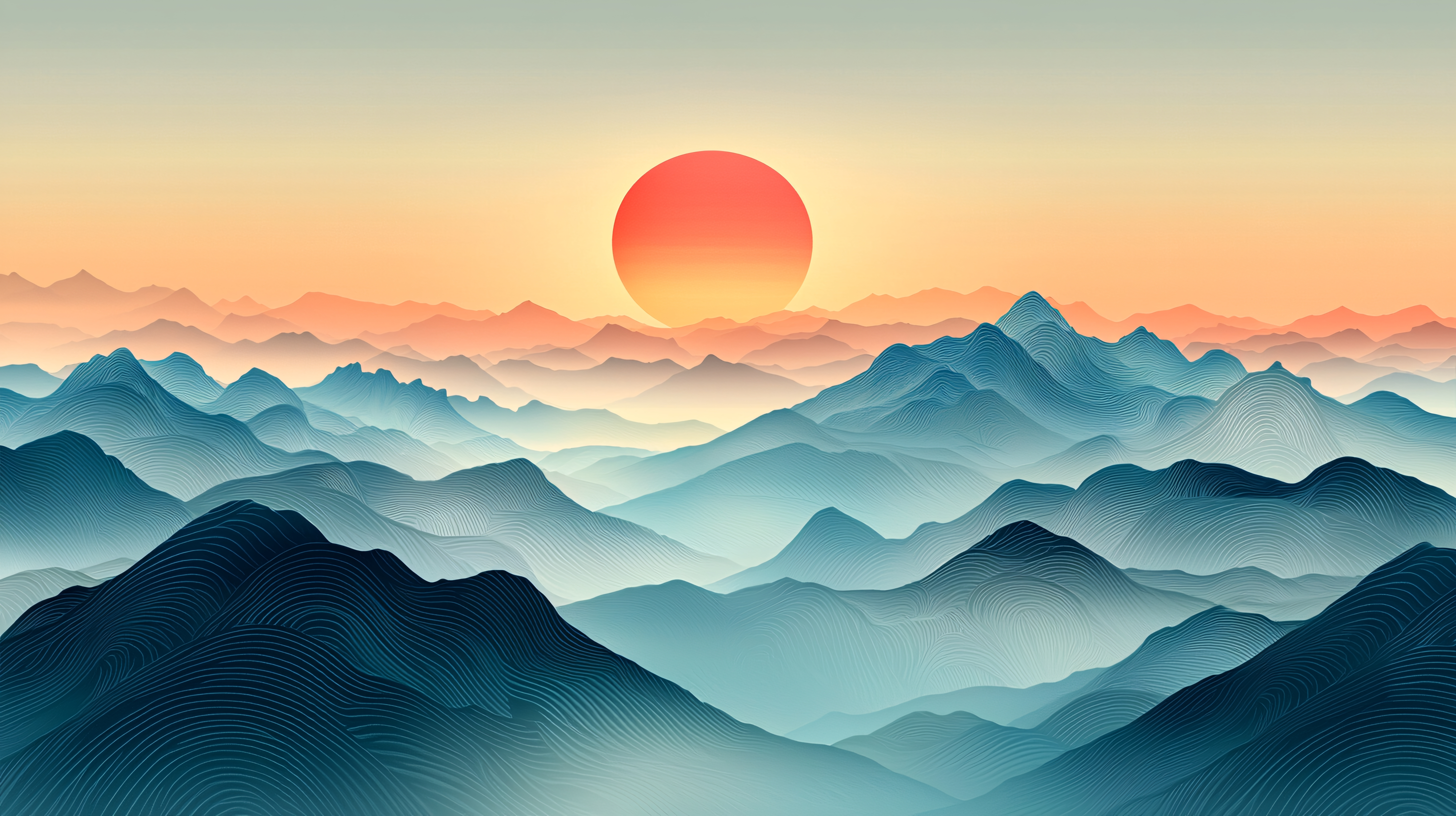 水墨画日出图片大全-水墨画日出背景图片-我图网