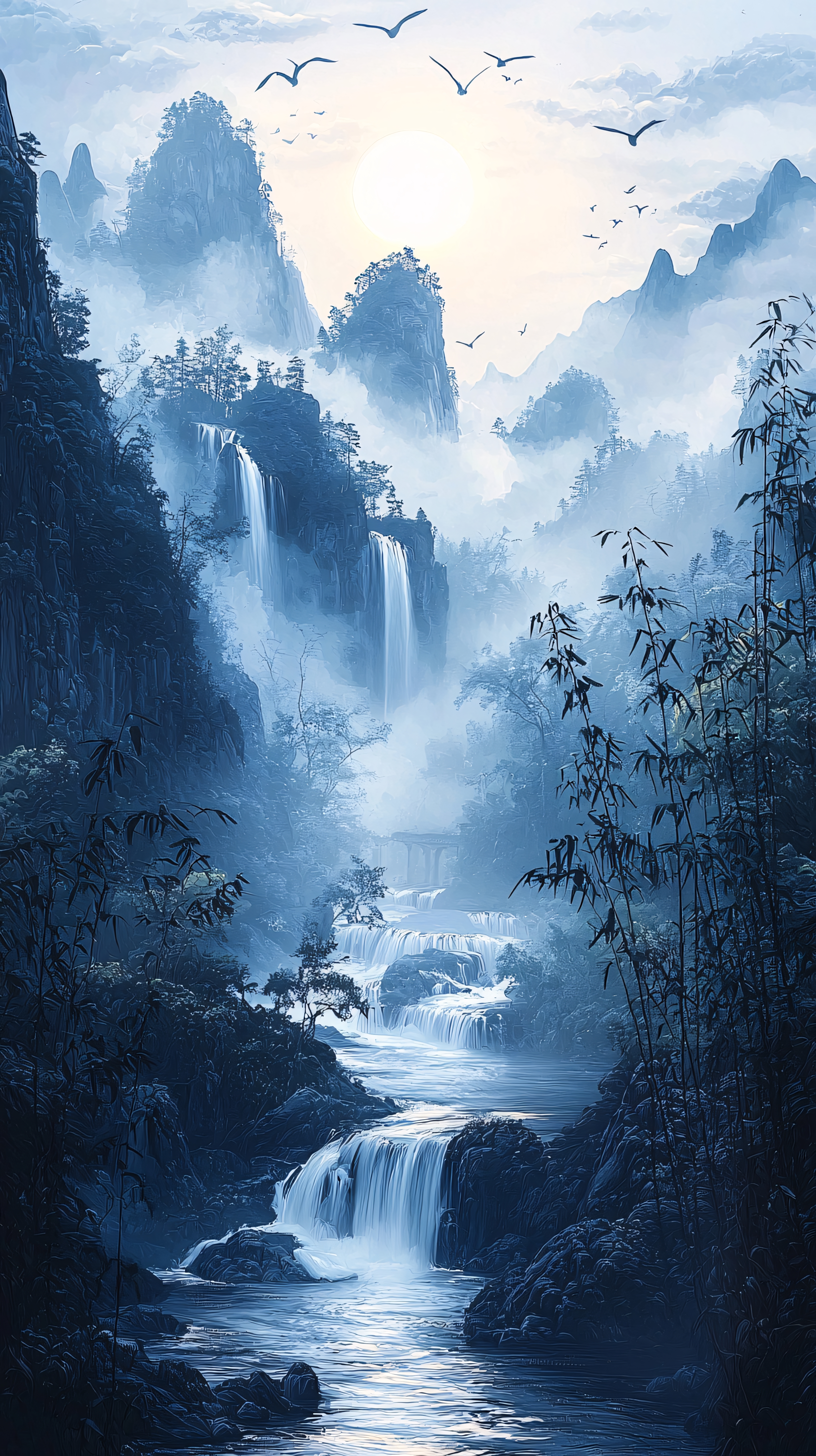 水墨画瀑布图片大全-水墨画瀑布背景图片-我图网