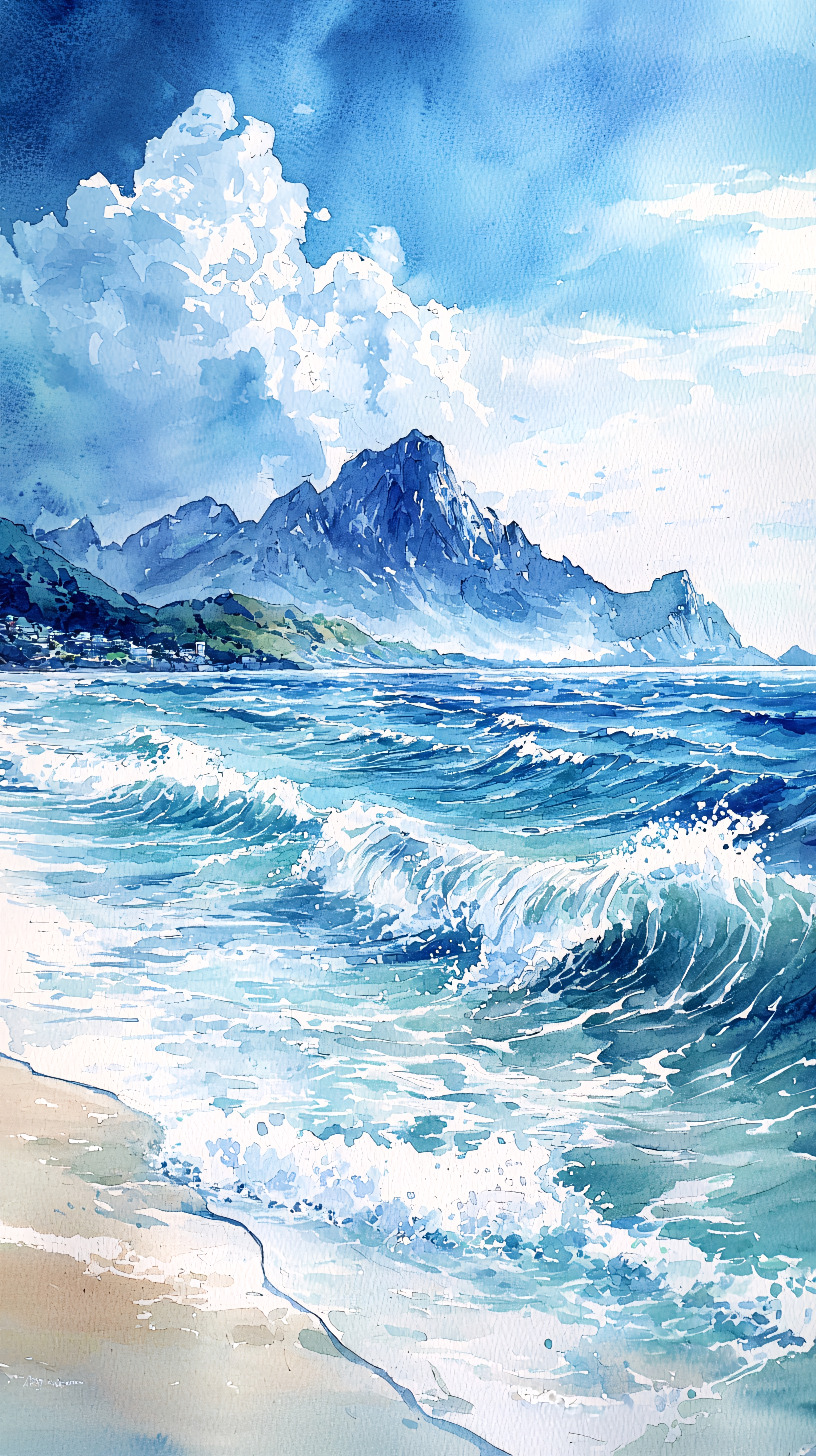 海景水彩图片大全-海景水彩背景图片-我图网