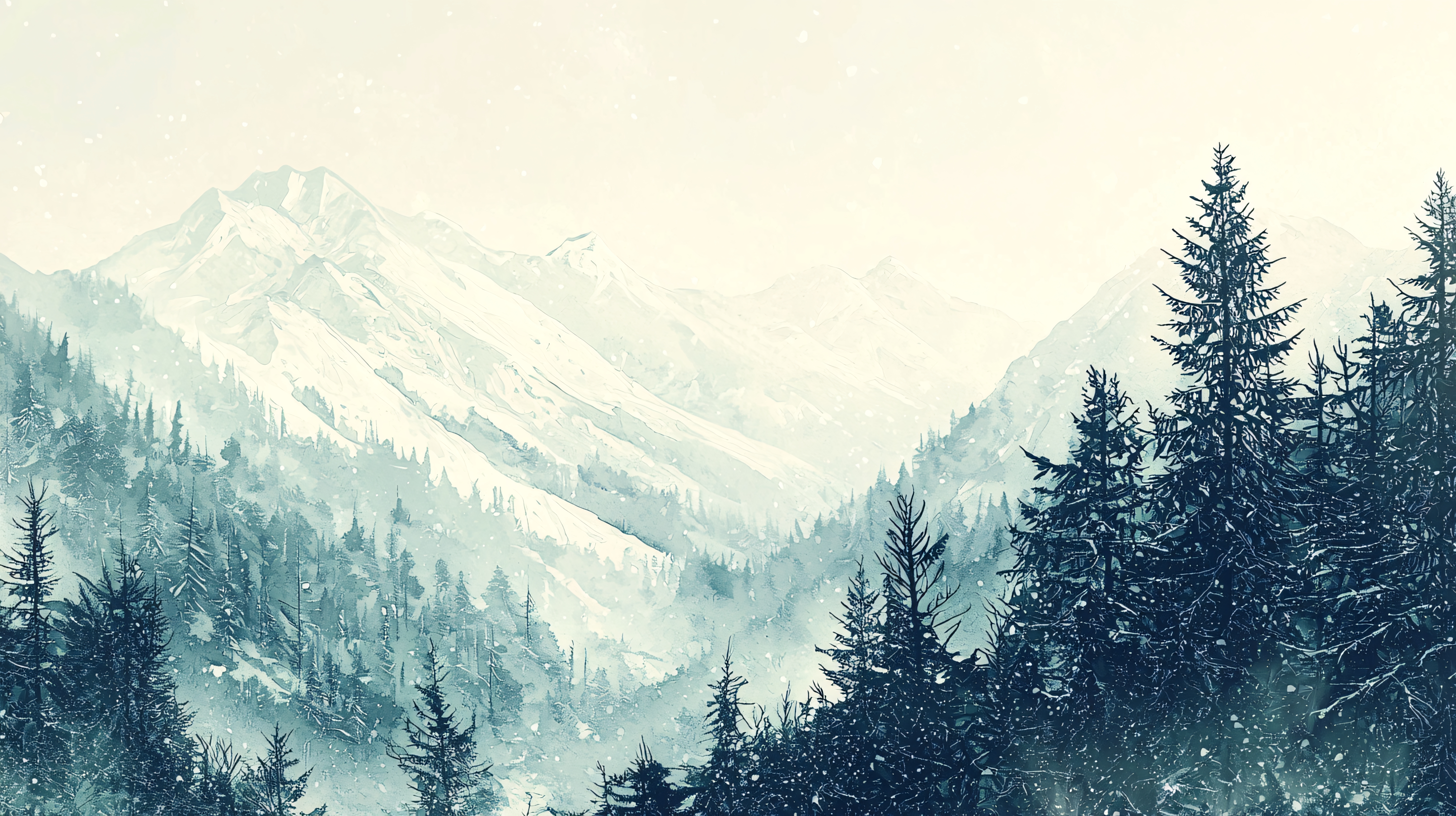 雪景画水彩图片大全-雪景画水彩背景图片-我图网
