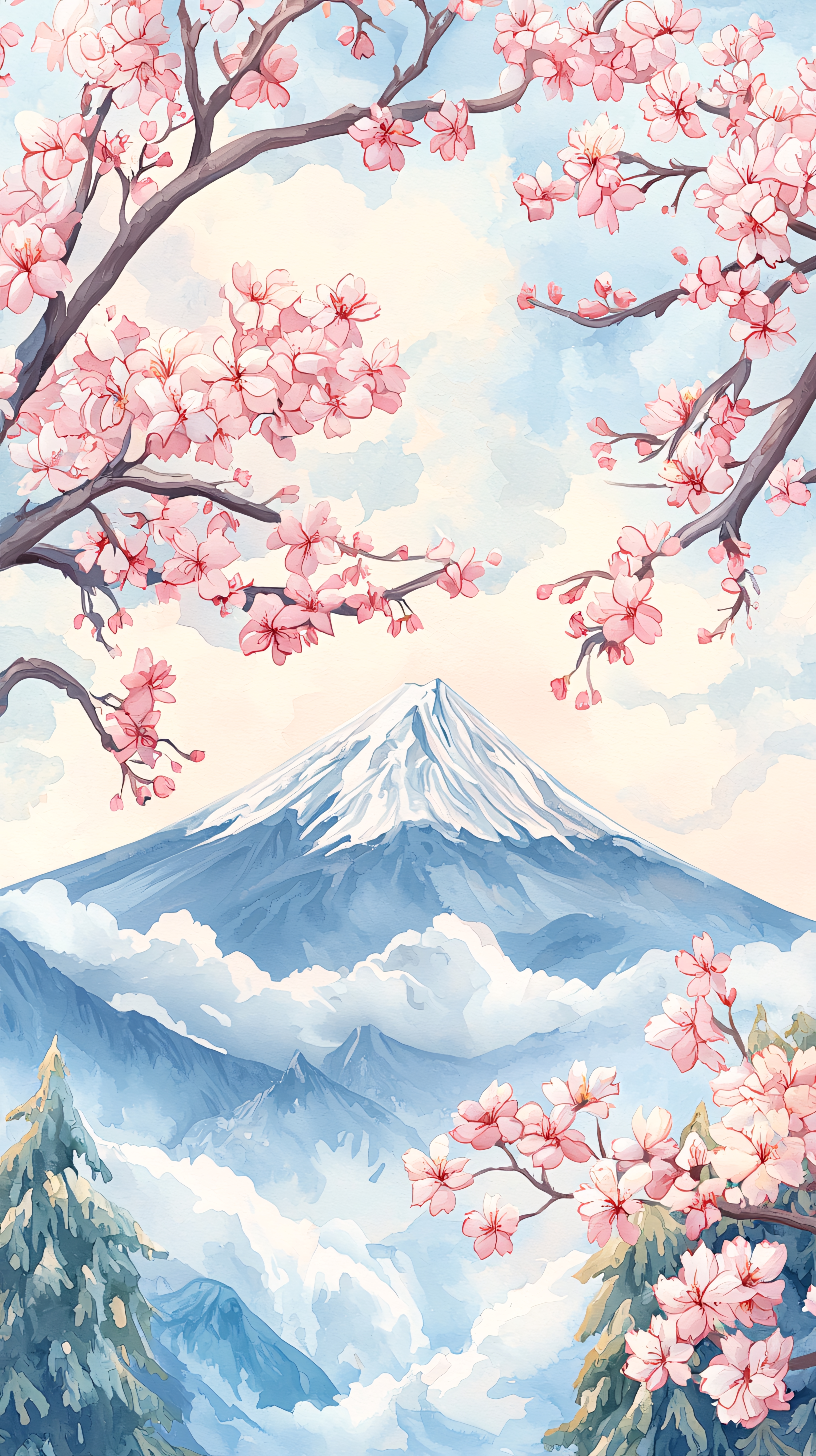 水墨山樱花图片大全-水墨山樱花背景图片-我图网
