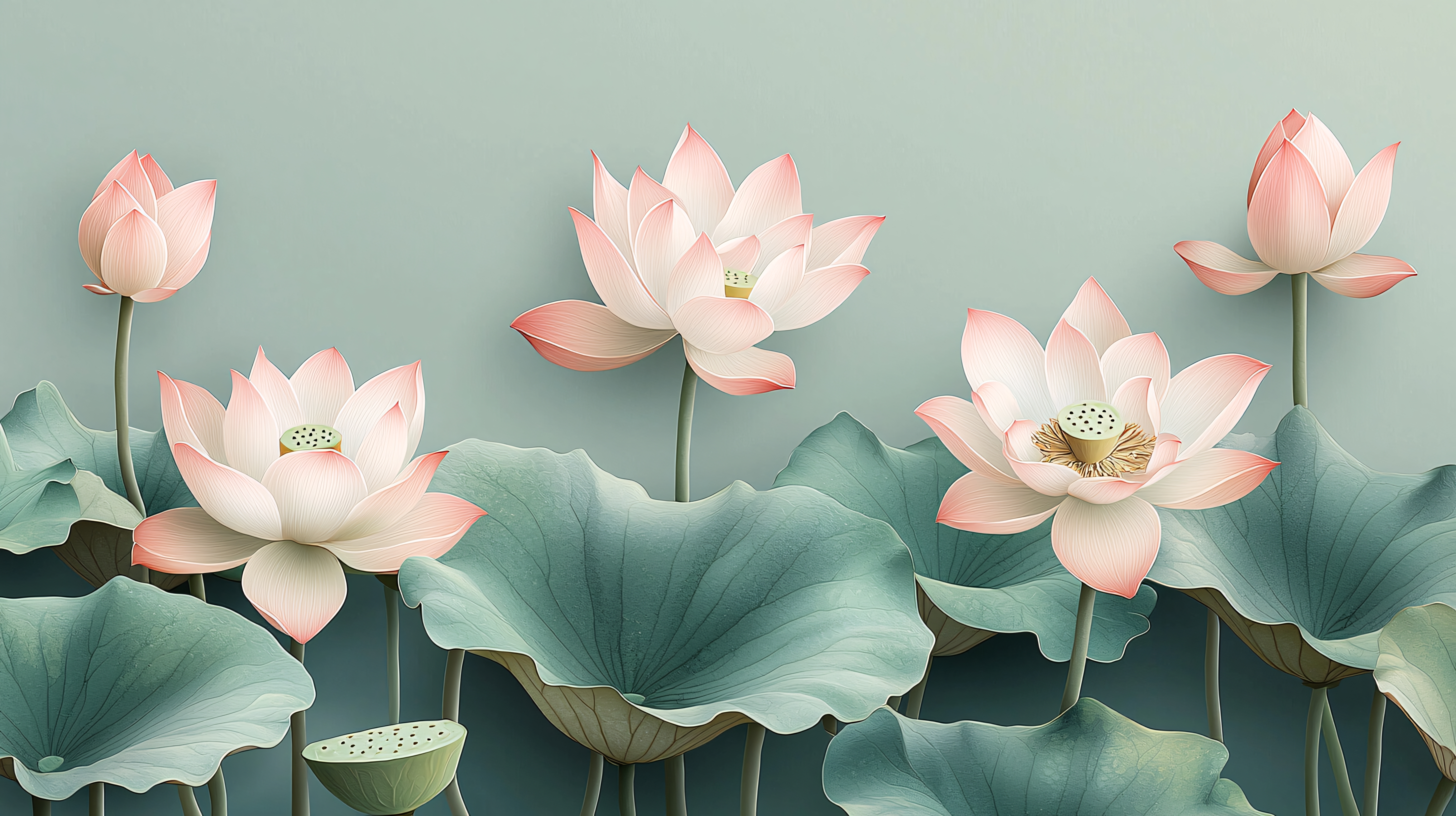 2026年最新荷花工笔画图片白描专题模板-荷花工笔画图片白描图片素材