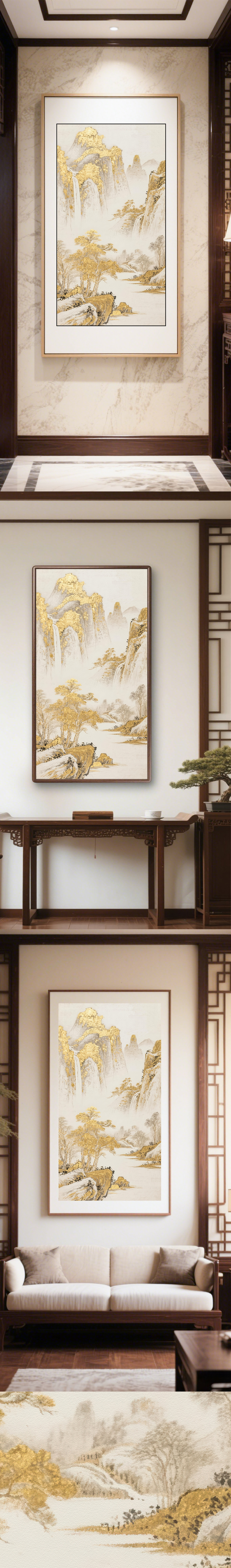 金色山水画金箔画图片大全-金色山水画金箔画背景图片-我图网