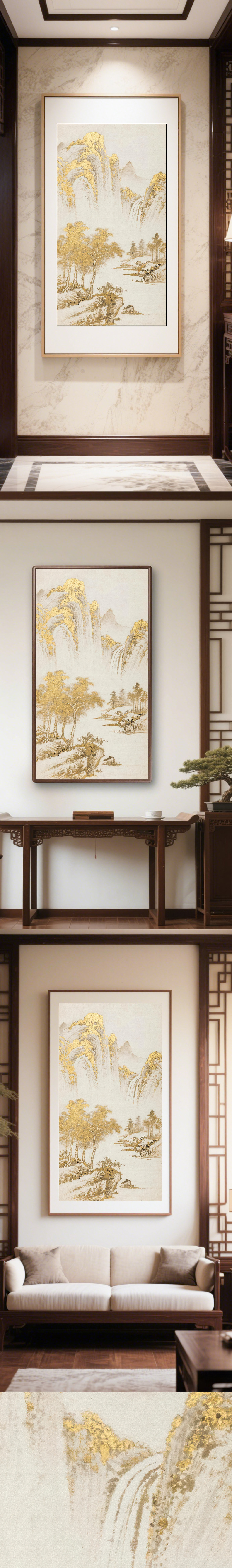 金色山水画金箔画图片大全-金色山水画金箔画背景图片-我图网