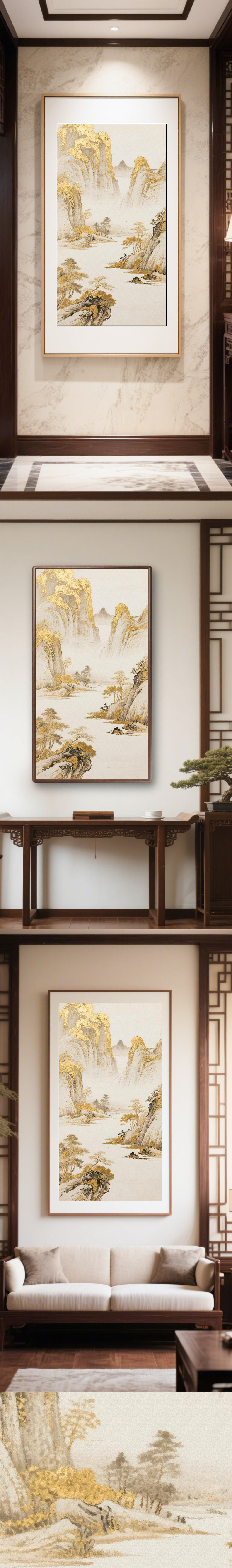 金色山水画金箔画图片大全-金色山水画金箔画背景图片-我图网